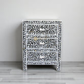 Mother Of Pearl Inlay Floral 3 Drawer Bedside Black